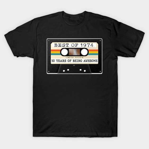 Funny Best of 1974 50th Birthday Cassette Tape Vintage T-Shirt by Happy Solstice